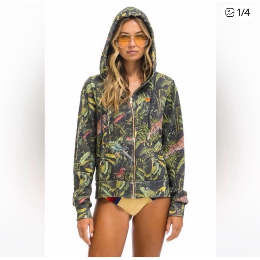 Aviator Nation Jungle Zip Hoodie - Charcoal with Green & Yellow